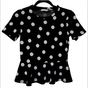 EUC Zara black and white polka dot peplum knit top